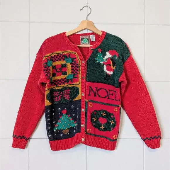Vintage 90s Casual Corner chunky knit holiday Christmas Noel cardigan - Picture 1 of 7